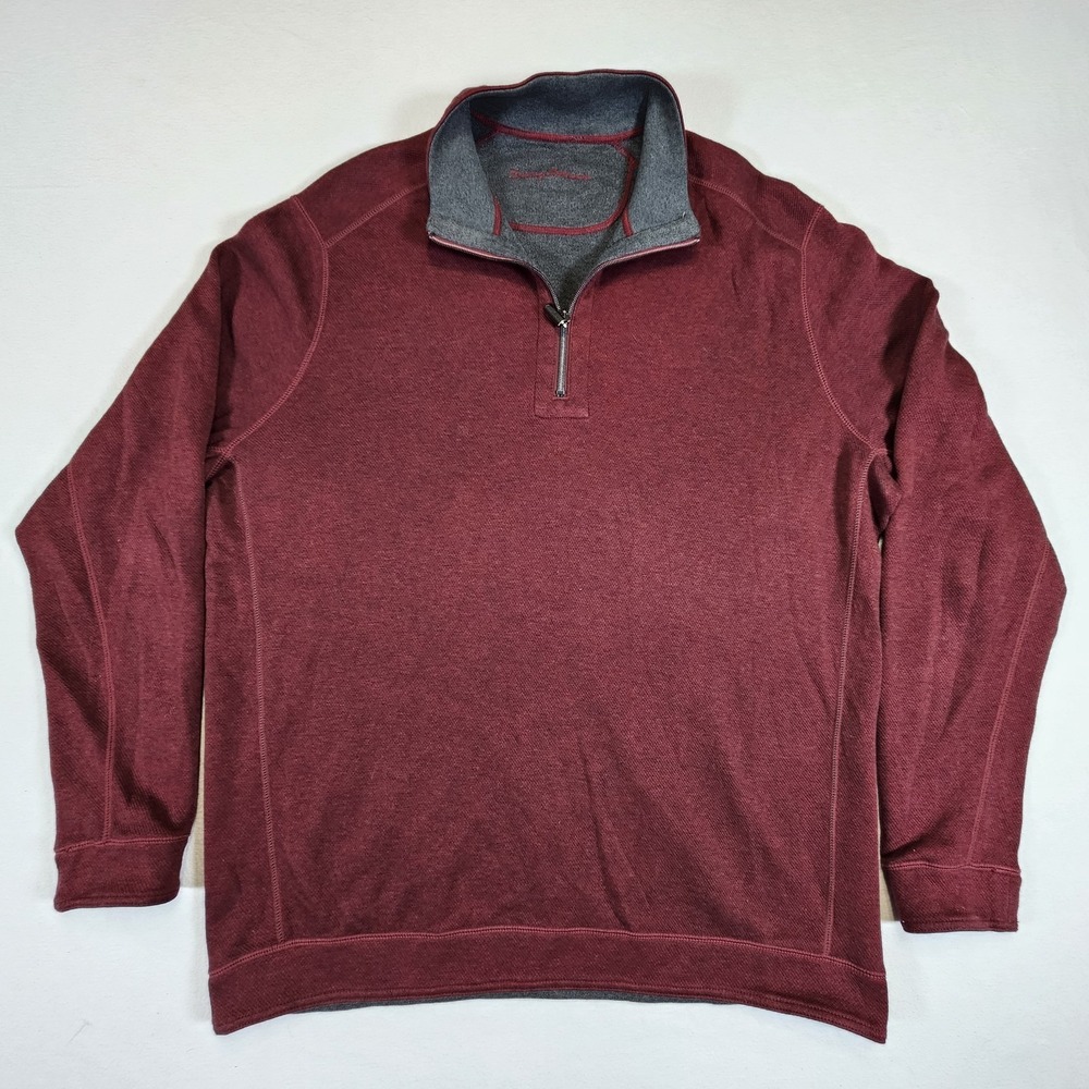 Tommy Bahama Shirt Mens 2XL Flipshore Reversible Zip Sweatshirt Burgundy Gray